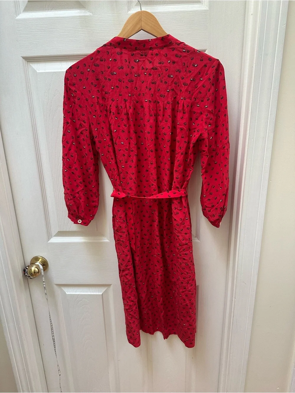 APC Vanessa Seward Red Shirt Dress Tie Belt silk drums s small